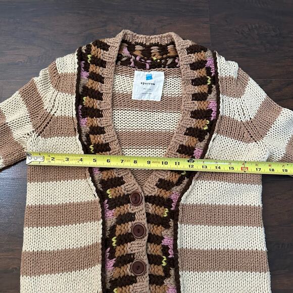 Sparrow Anthropologie tan and brown knit button down cardigan sweater size S - Picture 12 of 13